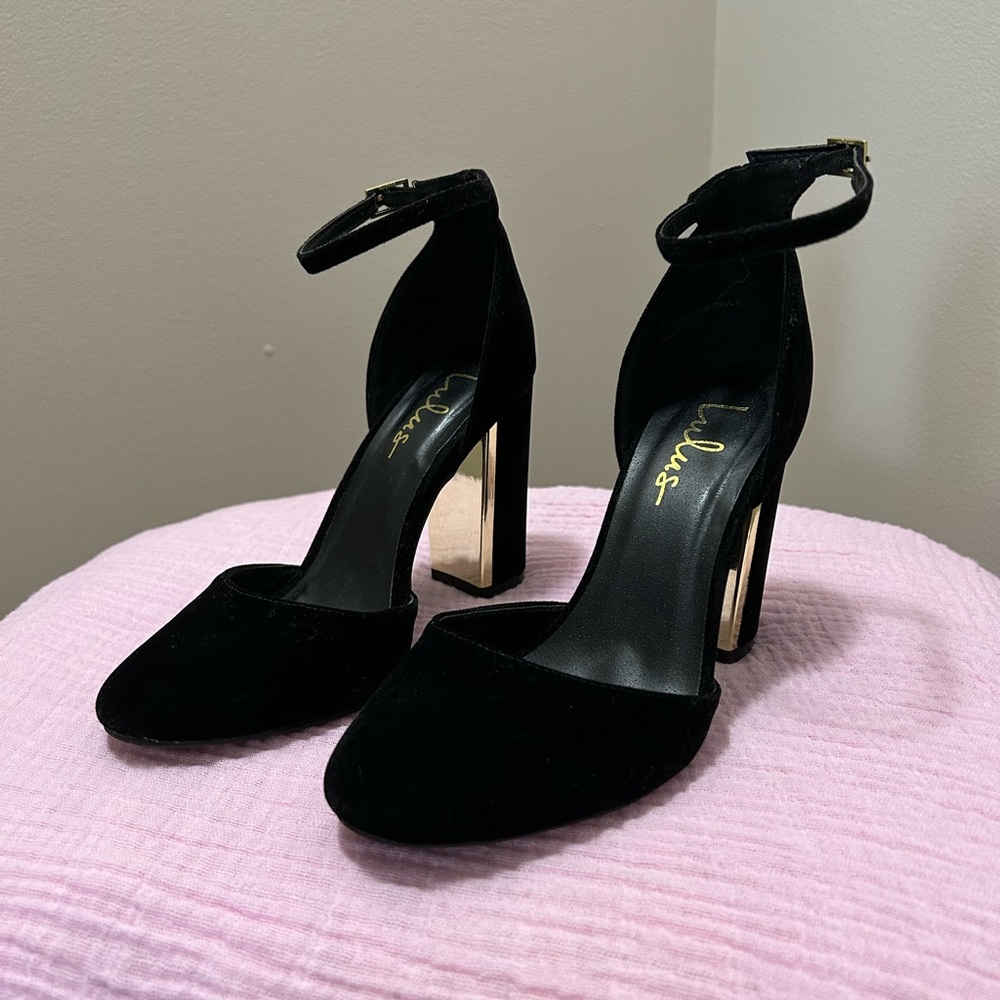 Lulus Laura Black Velvet Ankle Strap Heels